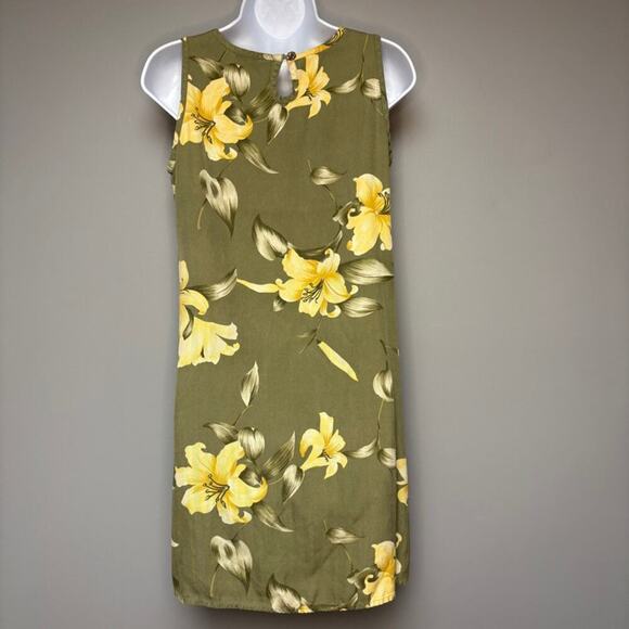Tommy Bahama 100% Silk Olive Green Tropical Sleeveless Shift Dress Sz S - Picture 2 of 6